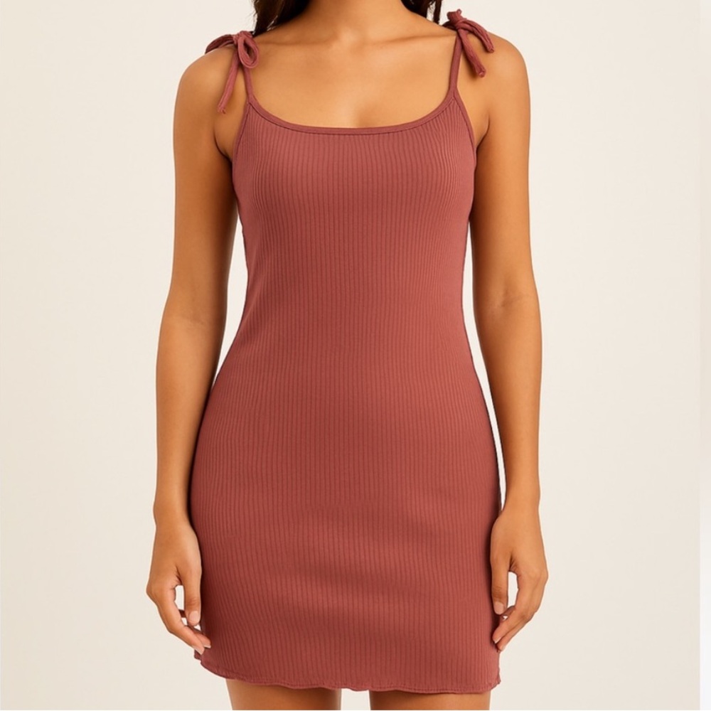 Wild Fable Ribbed Bodycon Dress Tie Shoulder Mauve